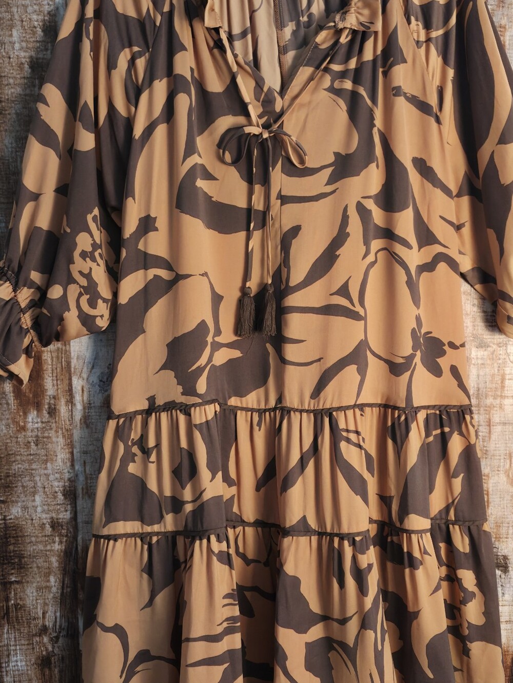 Tiered Floral Maxi Dress - Brown Floral